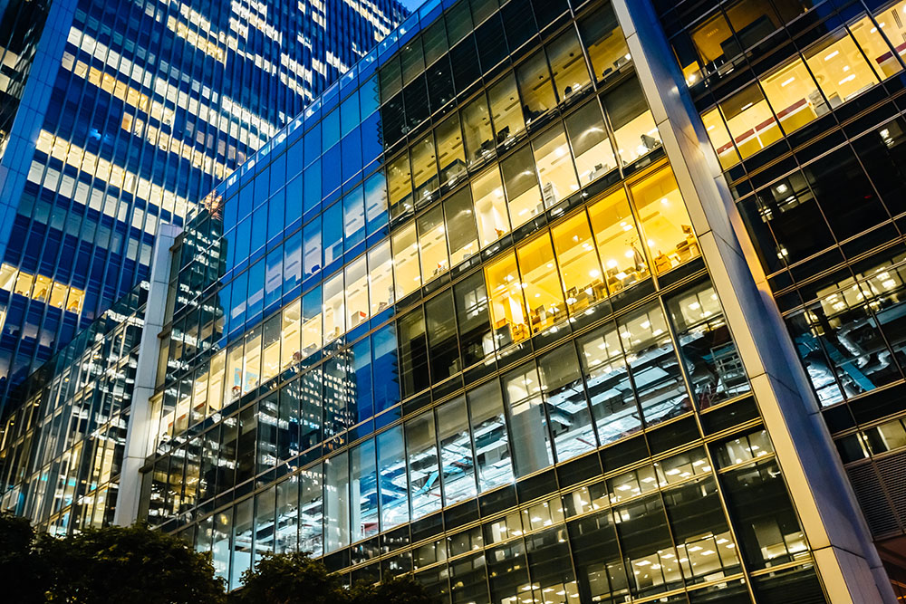 Heigh building with big glass windows